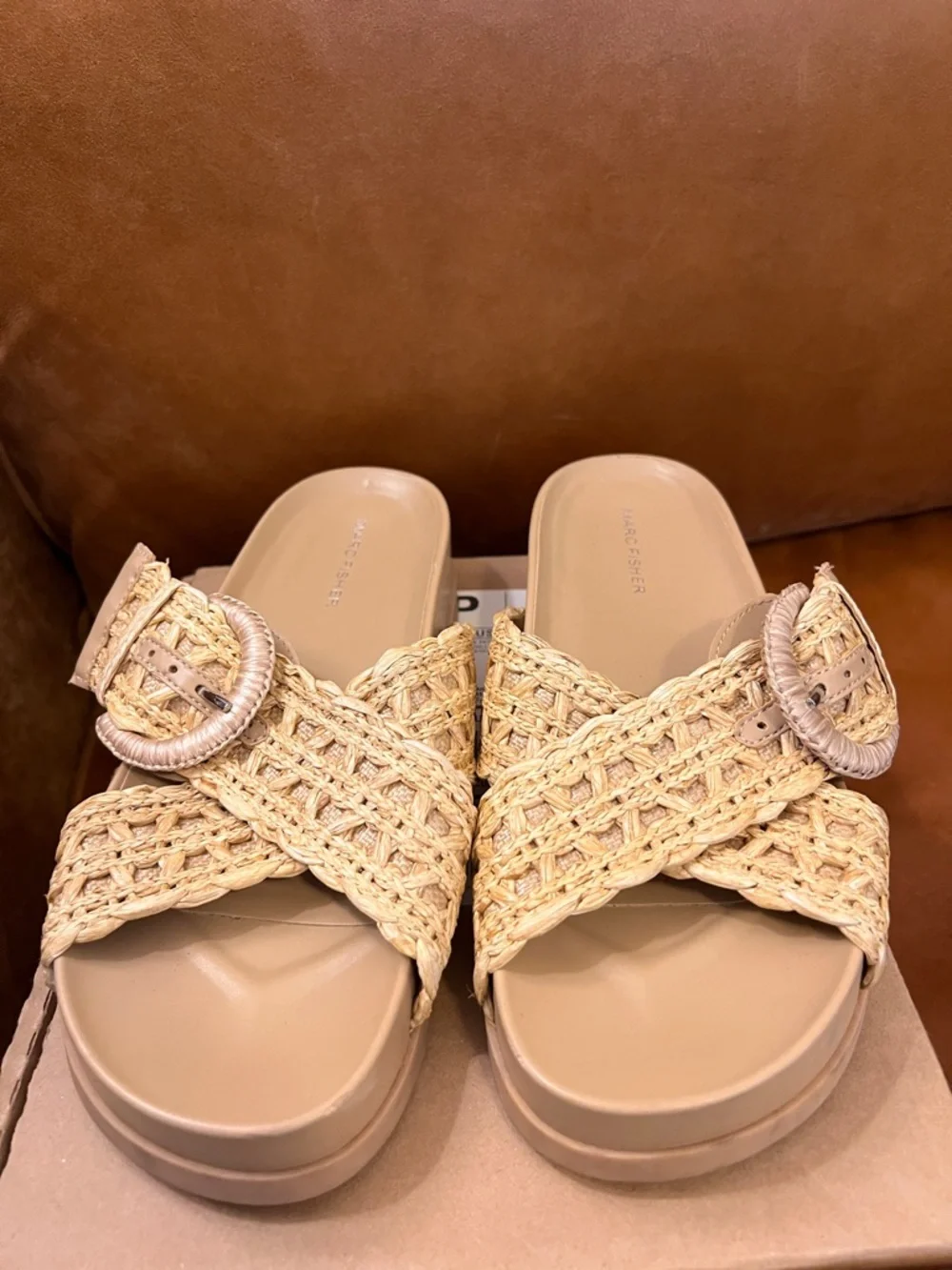 Marc Fisher Woven Buckle Slide Sandal in Natural Beige - Women - Picture 2 of 7